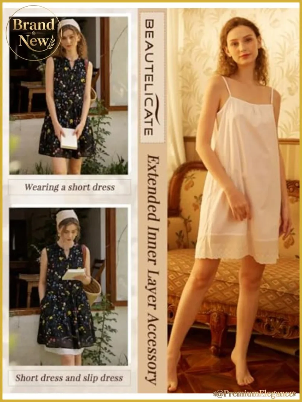 100% Organic Cotton Full Slip Vintage Dress Extender Embroidered Lace